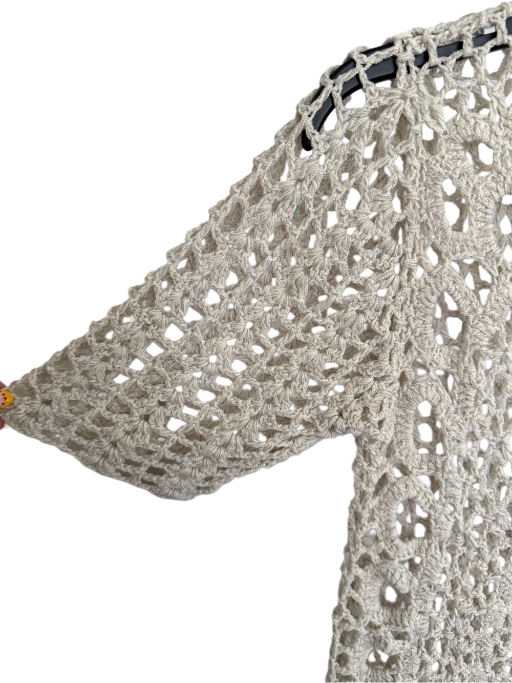 Y2K Boho Open Crochet Knit Layering Top in Natural Beige Small - Picture 3 of 9